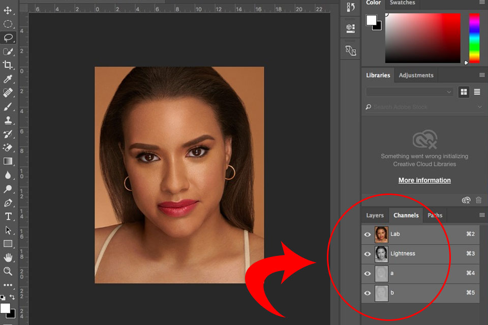 Converting the new layer's color mode to LAB Color