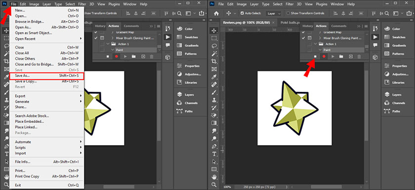 select the white square icon to stop recording the action
