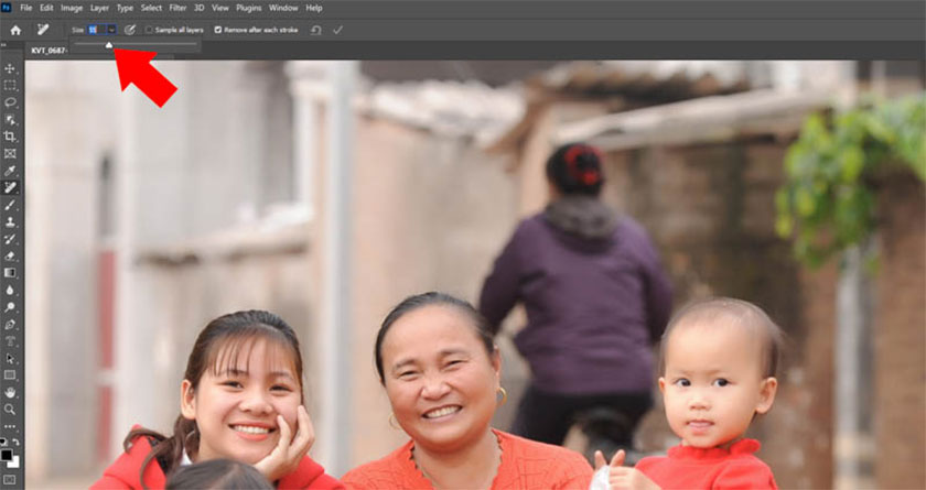 resizing the Remove Tool to suit the image area to be deleted