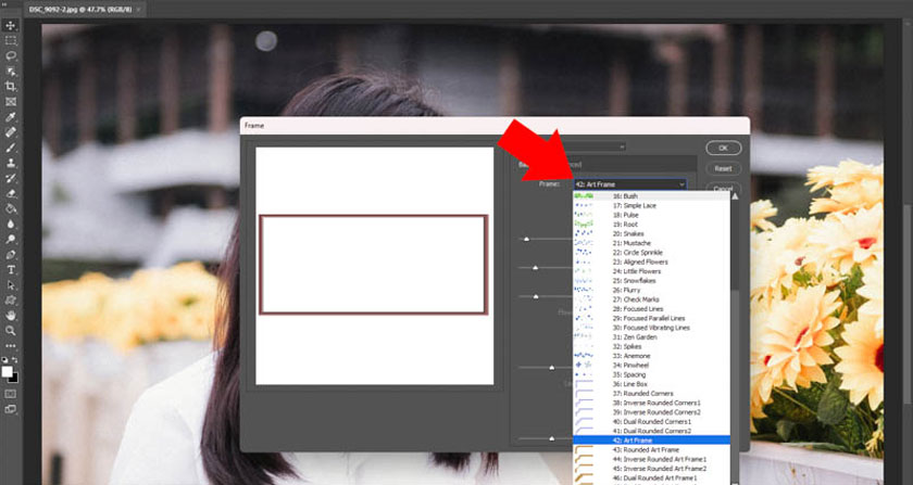 click on Frame to choose a photo frame model