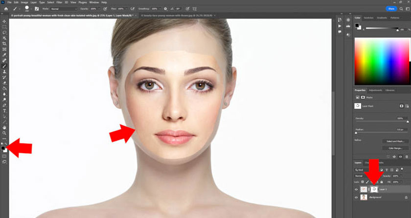 select the black Brush to paint on the areas surrounding the face