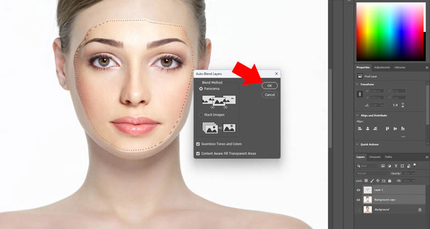 press OK and wait Photoshop for a few seconds to combine the face