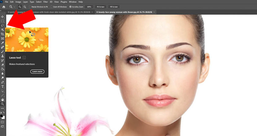click on the Lasso Tool or use the keyboard shortcut L