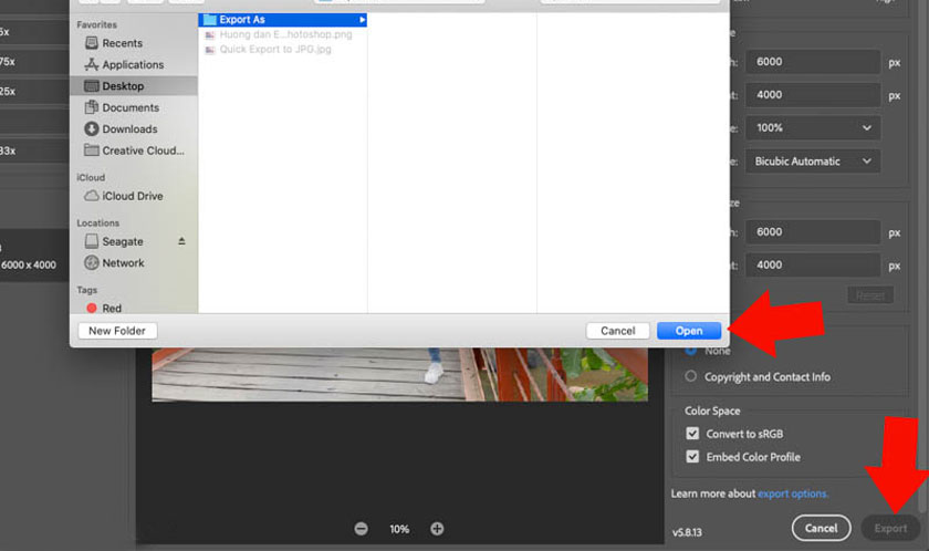 click Export to export the image