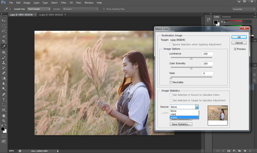 click Source to see the image opening in Photoshop and then select the appropriate sample image