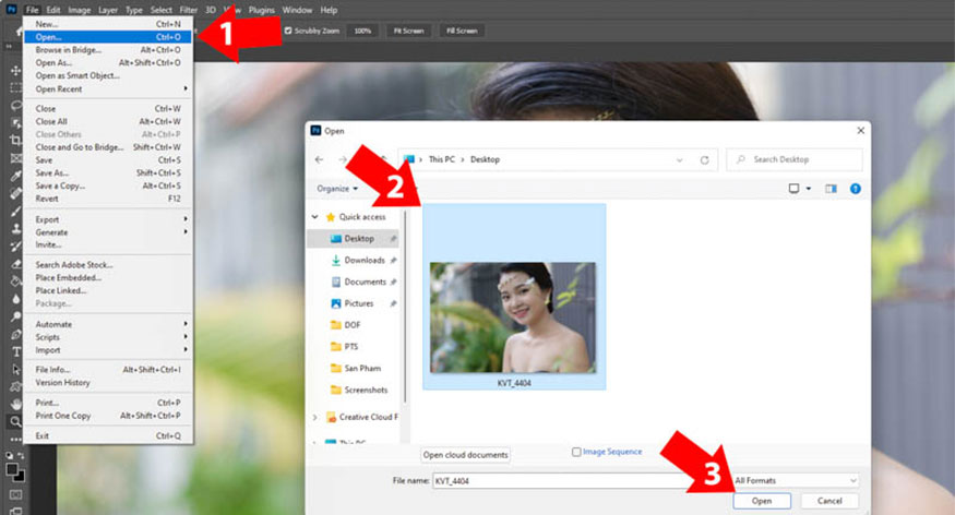click Open or you can open the image by pressing the shortcut Ctrl + O