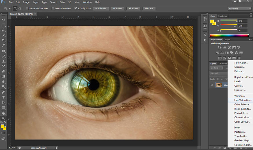 select the image to adjust eye color