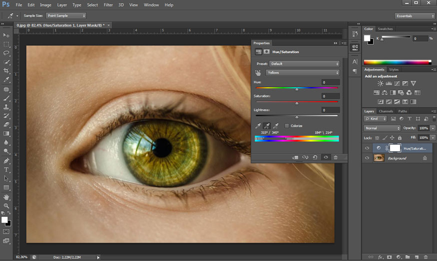 click on the hand icon then click on the eye area to sample