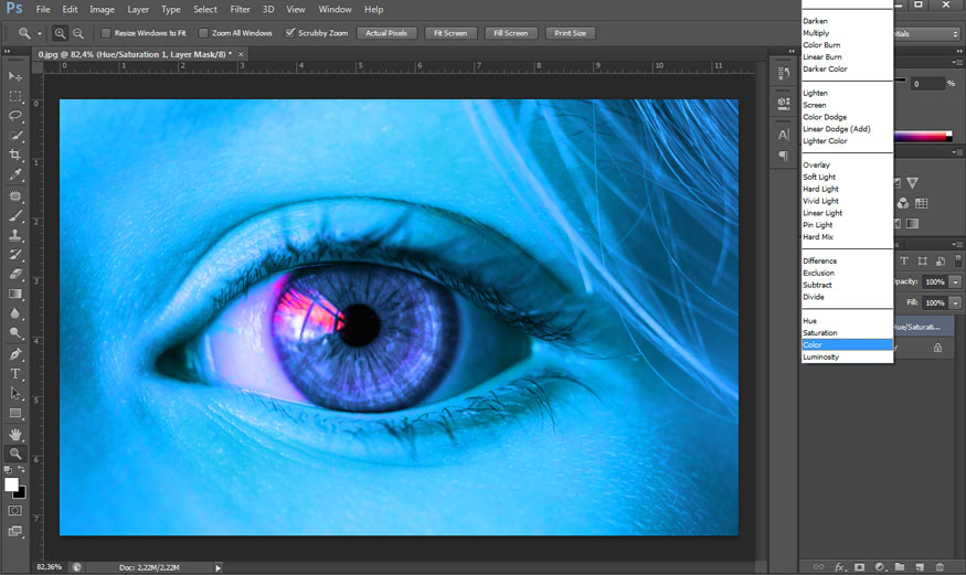 click Blending Mode then select Color