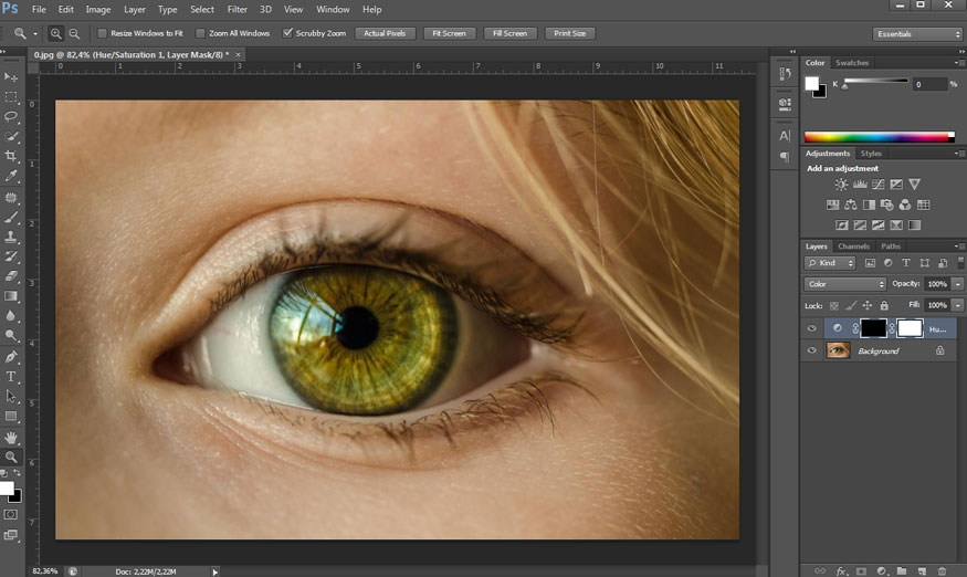 Select the Hue Saturation Layer click the Layer Mask then press Ctrl+I