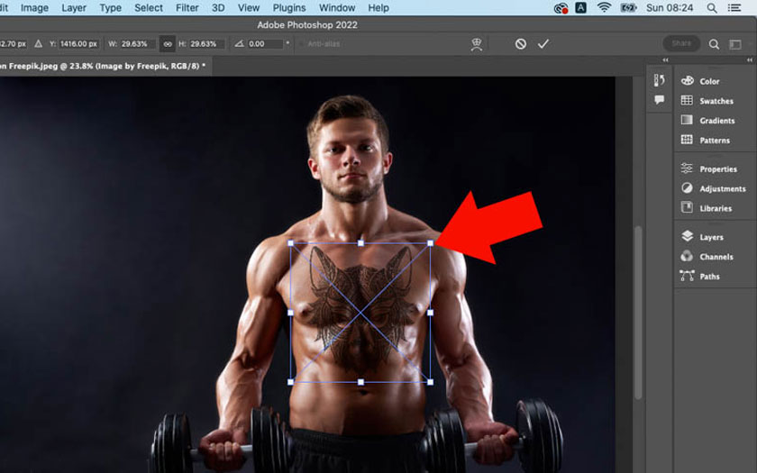 Free Transform or use the keyboard shortcut Ctrl + T