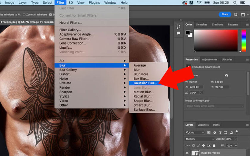 select Gaussian Blur to blur the tattoo