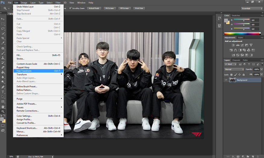 Free Transform or press the keyboard shortcut Ctrl+T