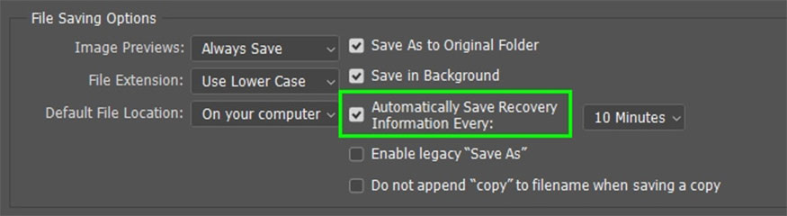 You can save files every 5, 10, 15 or 30 minutes, or you can also set the restore frequency to 1 hour