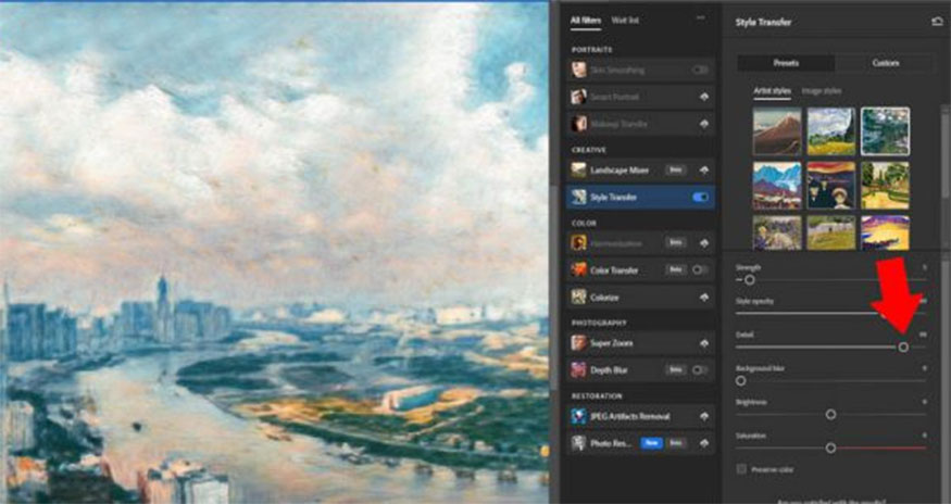 Control the details of the picture by dragging the Details slider