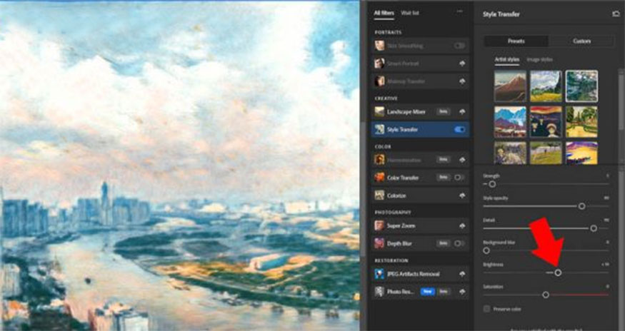 drag the Brighness slider to the right to increase brightness
