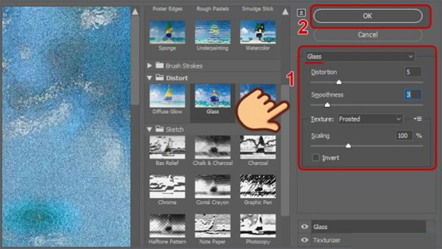 click the Glass tool