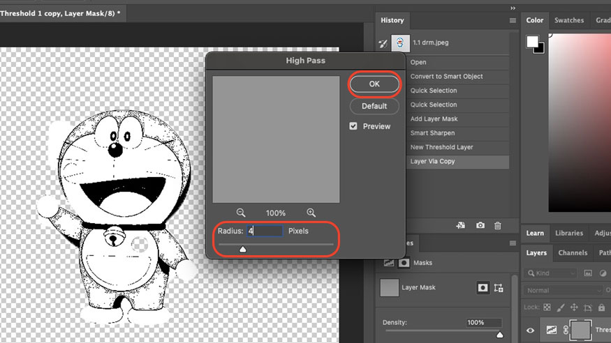 Adjust the Radius section to the appropriate parameter and select OK after completion