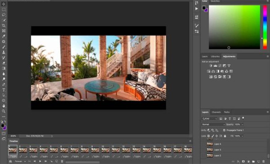 Editing frames in the Photoshop timeline 