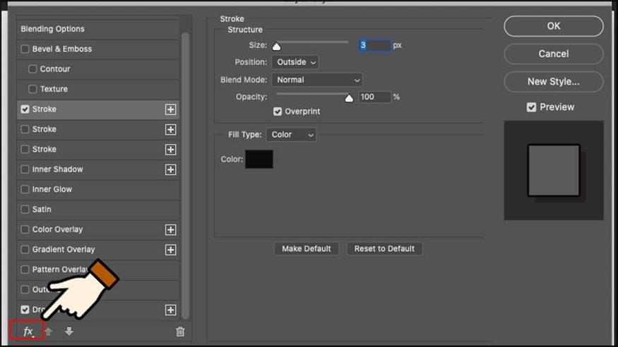 Select the fx item to create drop shadow