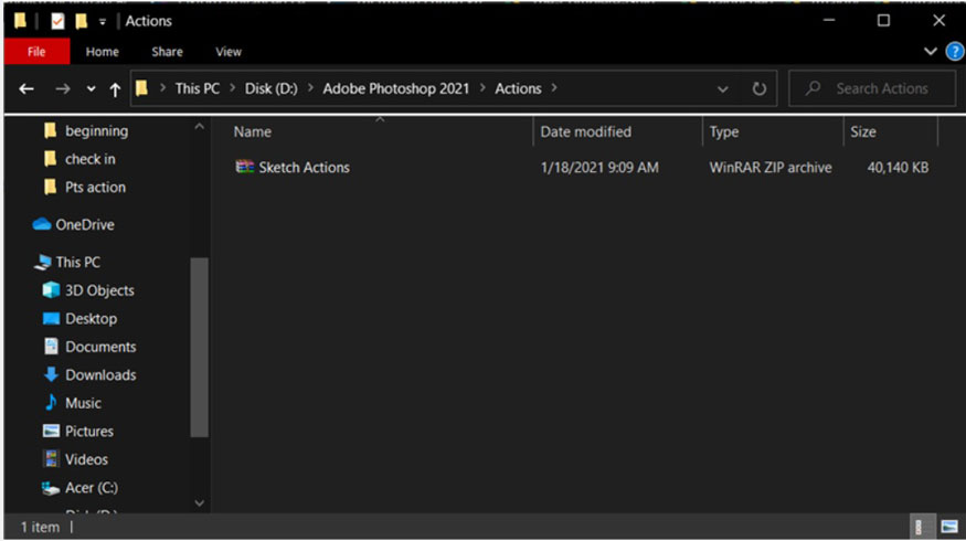 download the Action file to the computer