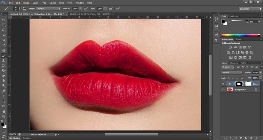 Place a mask layer on top of the Hue Saturation layer