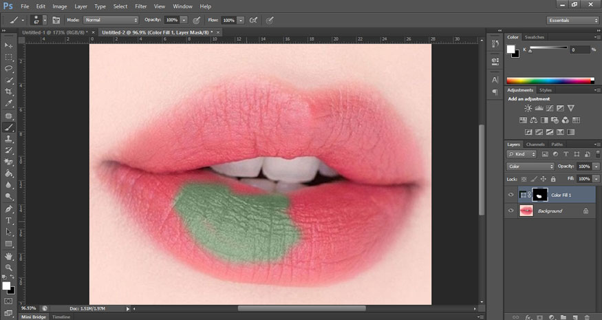 use a Brush (B) with suitable size for the lips