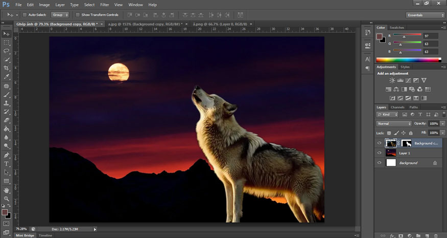 drag the dog's background separation above the sky background