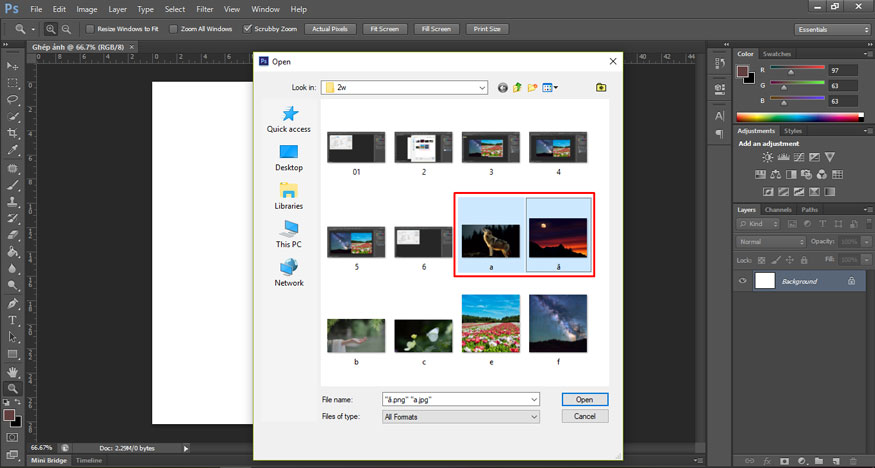 Go to the folder containing the 2 photos you want to combine