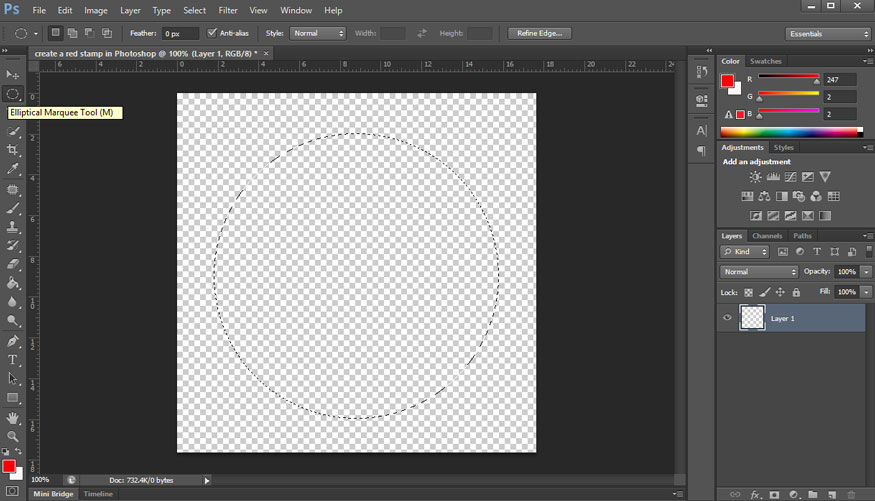 select the Elliptical Marquee Tool (M) and draw a circle