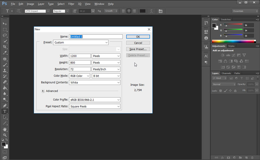 press the key combination Ctrl + N then set the parameters and press OK