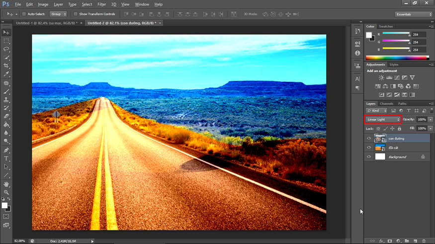 I chose the Linear Light blending mode