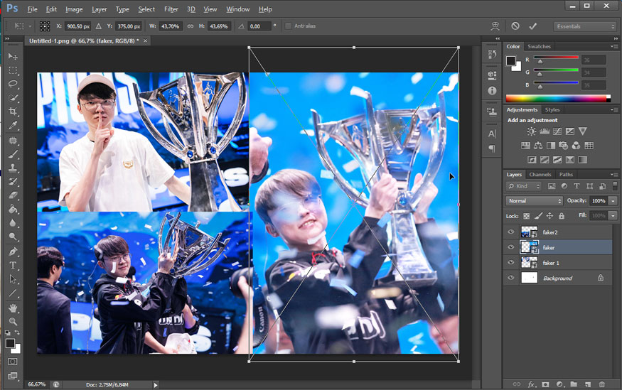 press Ctrl + T and adjust the size and position of the photo collage accordingly