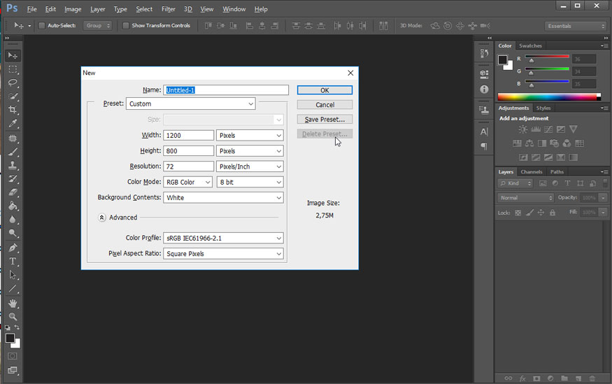 press the key combination Ctrl + N then set the parameters and press OK