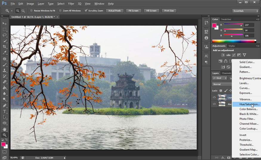 Create new fill or adjustment layer