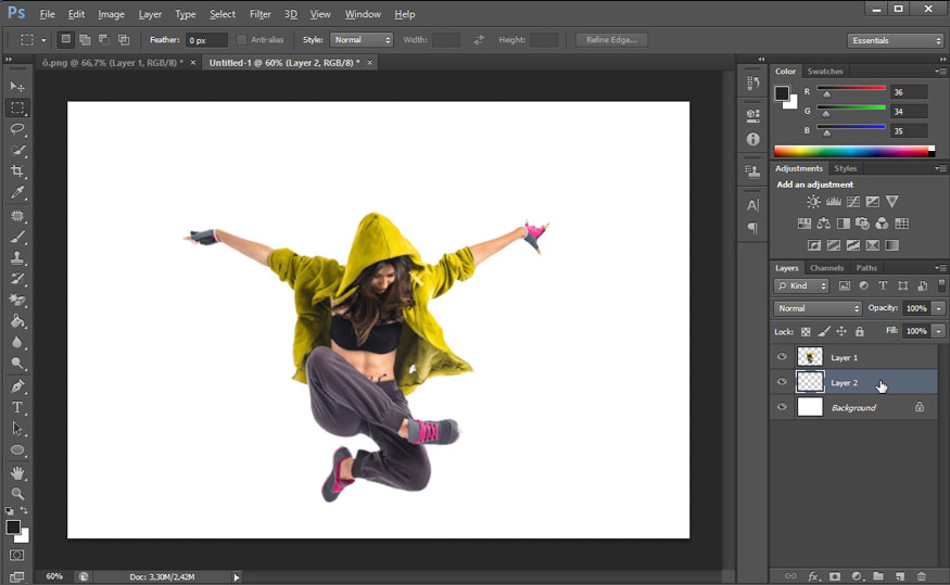 Create new layer in the bottom corner of the screen