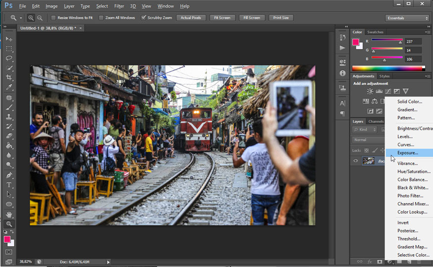click the circle icon and then select Exposure