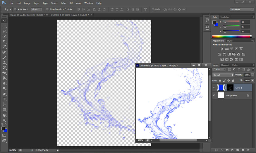 with water in different colors