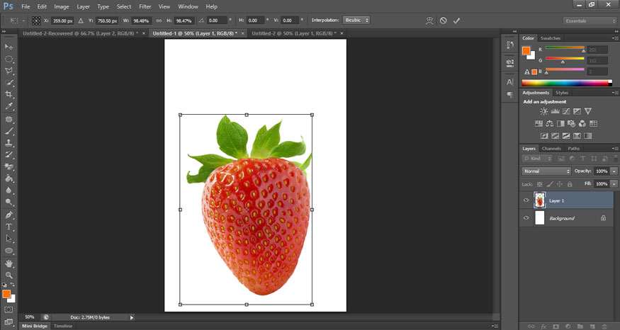 press Ctrl + T and adjust the fruit size accordingly