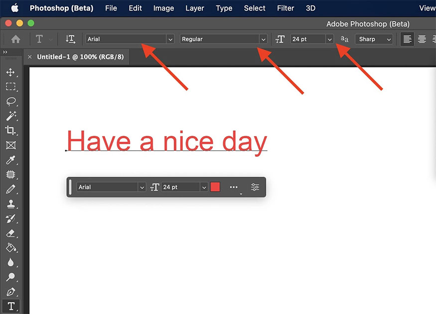 select the font, size and color for the text