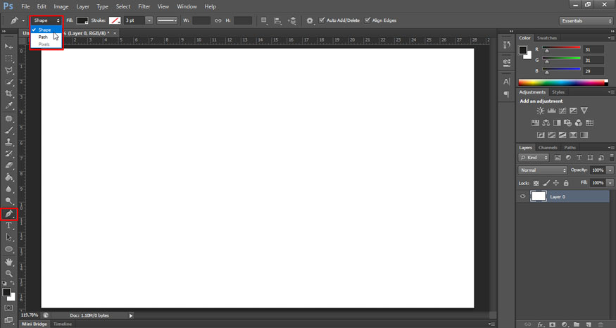 select Pen Tool or press the shortcut P