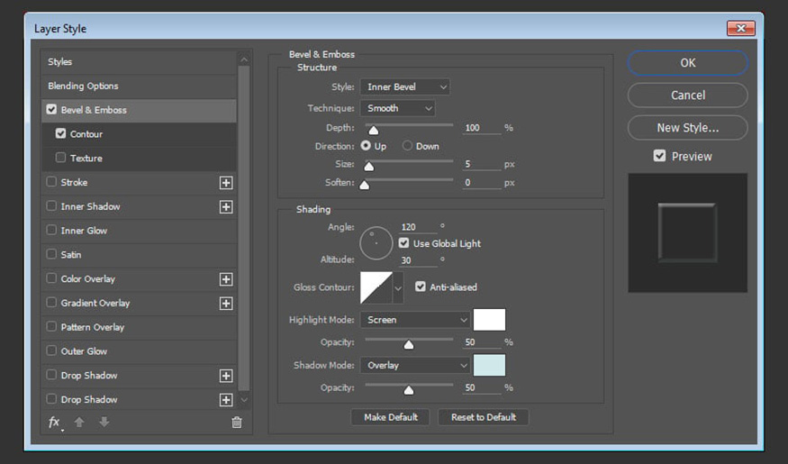 select Bevel and Emboss 