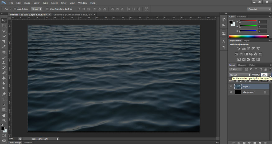 reduce the Opacity of this layer to 60%