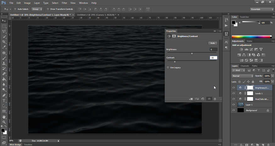 set Brightness to 0 and Contrast to -35.