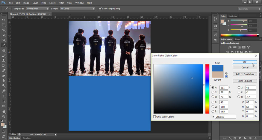 select the color blue by setting