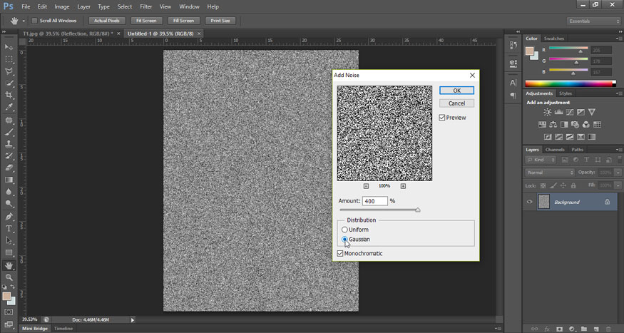 select Gaussian and Monochromatic at the bottom