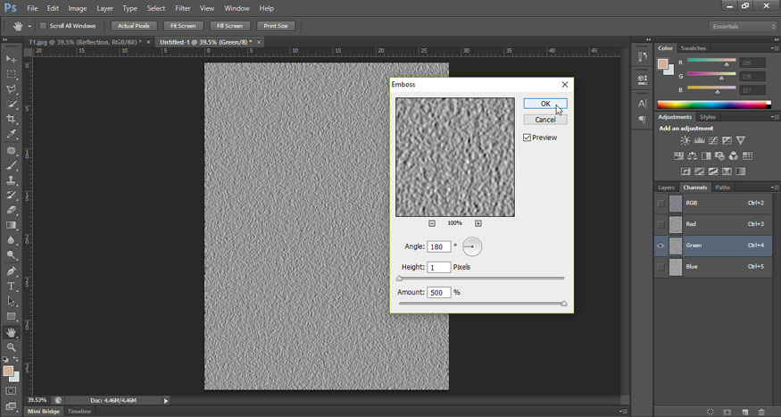 Set Height to 1 pixel and Amount to 500%, Angle to 180°