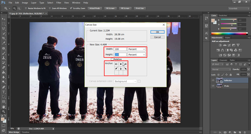 set Width to 100% and Height to 200%