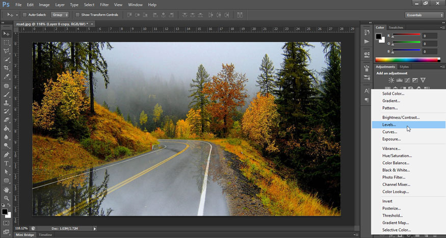 select Create a new fill or Adjustment layer 