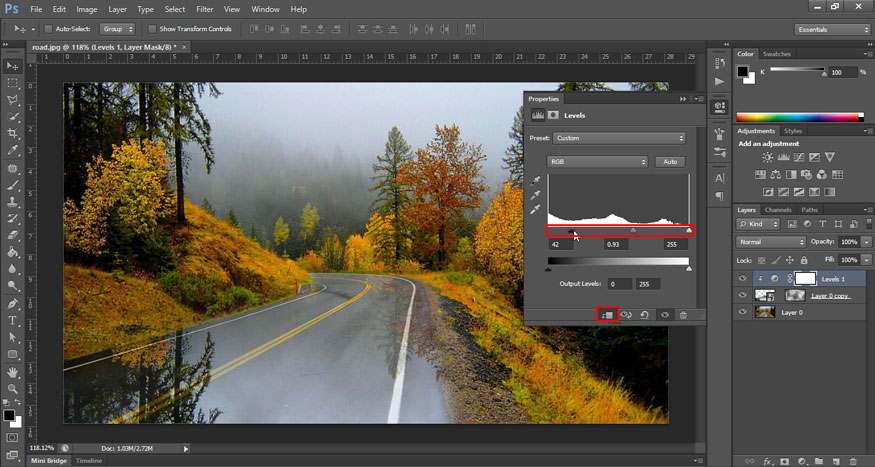 Click the mask section to adjust the brightness there